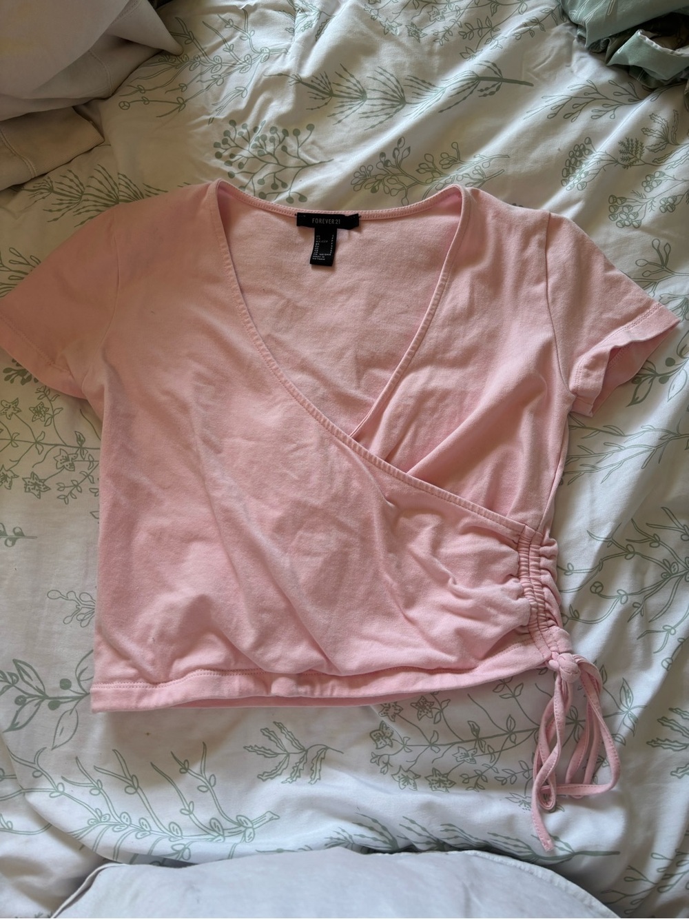 Forever 21 Light Pink Wrap-Front Crop Top with Side Tie